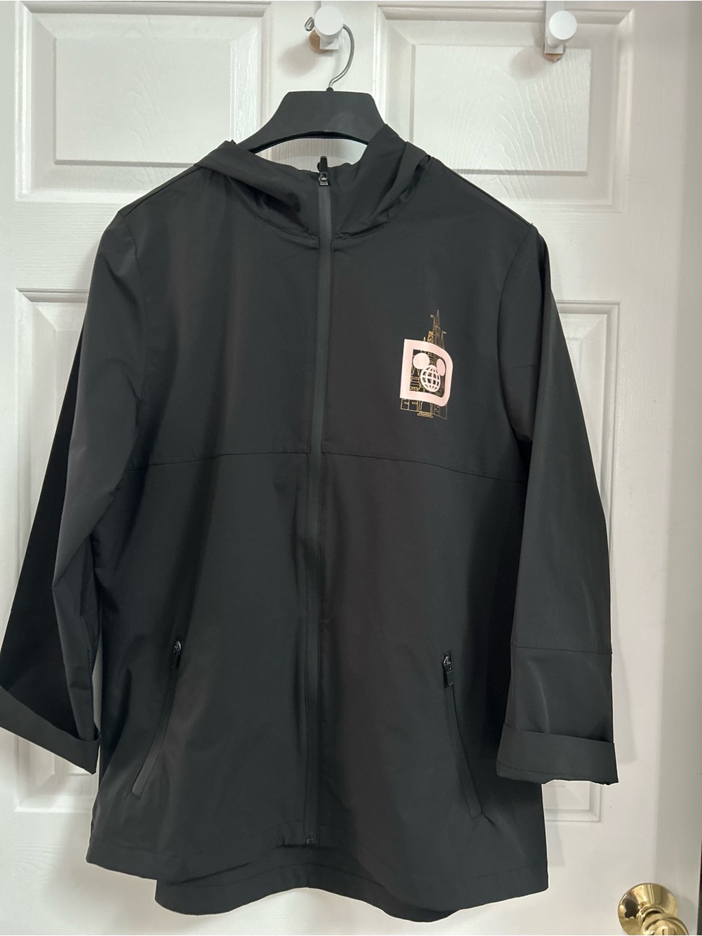 Disney Black Hooded Raincoat with Pink Graphic
